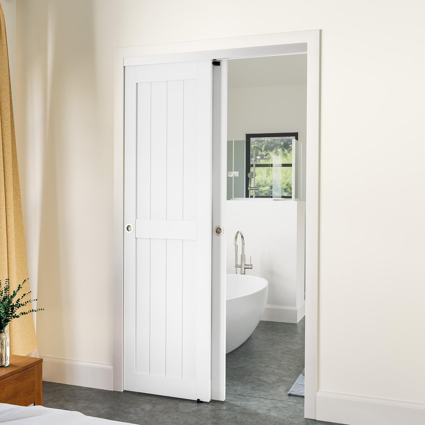 SMARTSTANDARD 48"/4FT Bypass Sliding Door Hardware Kit for Cabinet Closet, Aluminum Alloy Hardware with Finger Pull, for 2 Door System, Smoothly and Quietly, Fit 24.5" Wide Panel, No Door