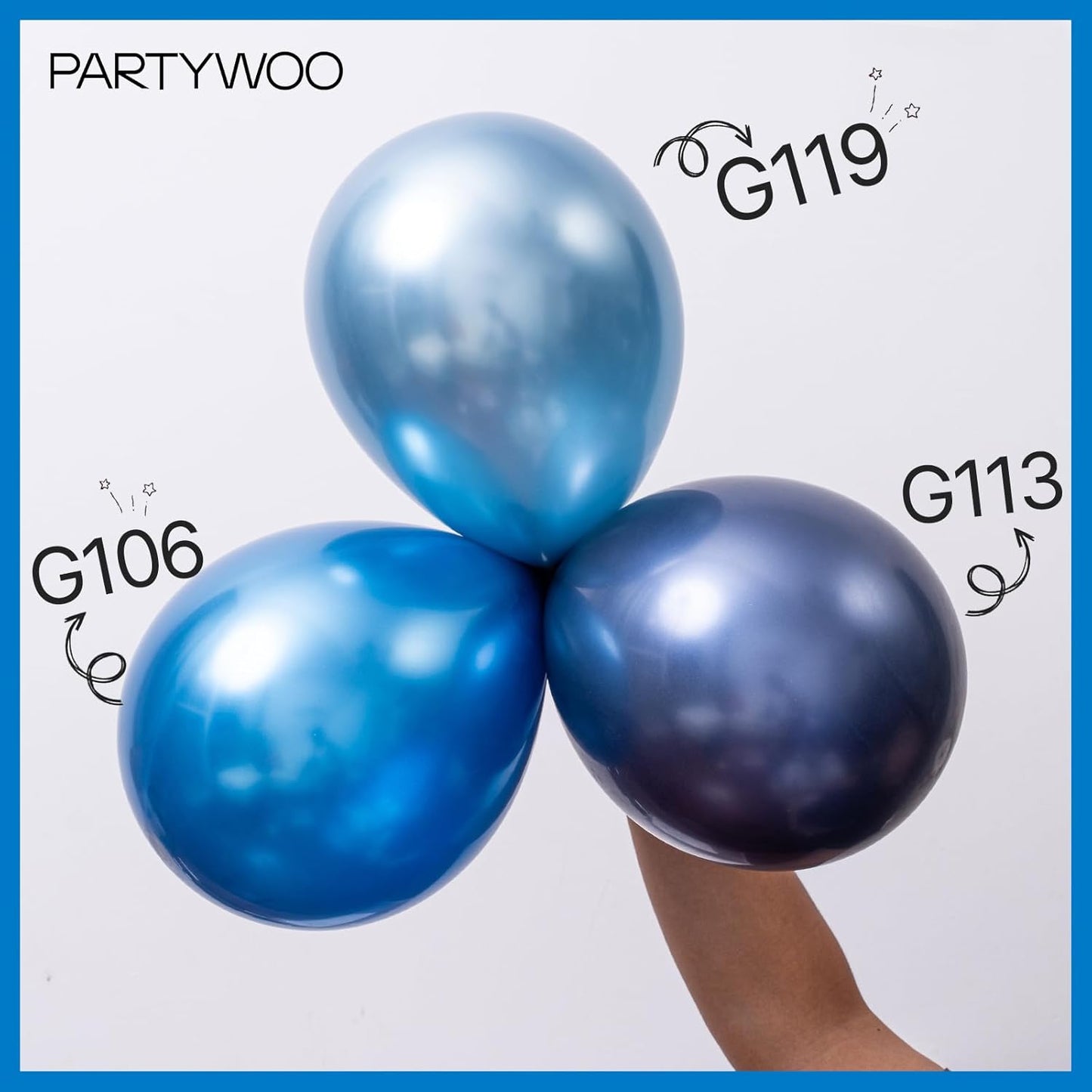 PartyWoo Metallic Blue Balloons - 140pcs Chrome Latex Balloons in 5-18 Inch Sizes for Celebrations