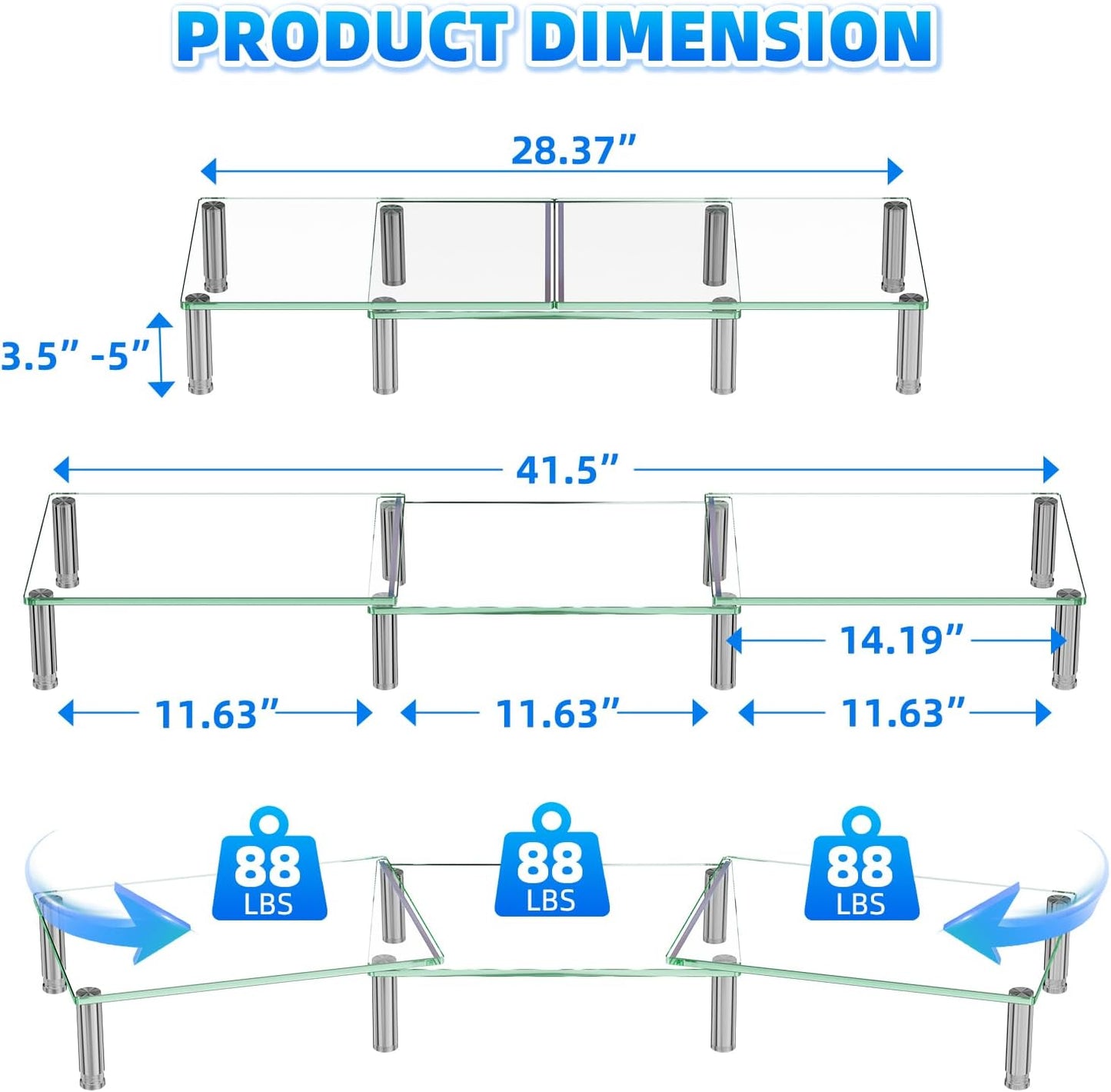 2 Simple Trending Dual Monitor Stand Riser, Computer Office Desktop Organizer for Monitors with Tempered Glass