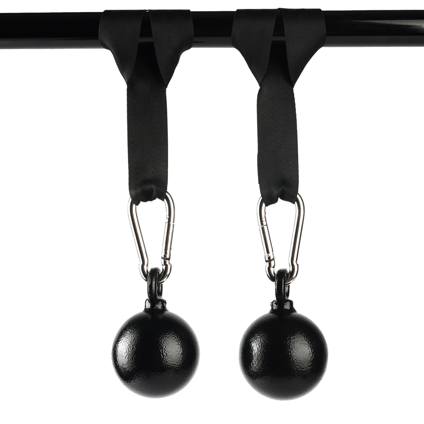 Solid Non-Slip Iron Cannonball Grips, 70 mm Pull Up Balls with 3 Length Hanging Straps and Carabiners, Grip Strength Trainer for Pull-Up Bar, Dead Hangs, Forearm and Hand Training Home & Gym Gear