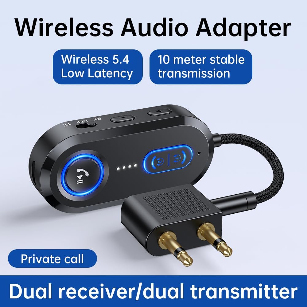 FMIIFMS 5.4 2 2-in-1 3.5mm Bluetooth Transmitter Receiver for AirPods/Headphones, Bluetooth Audio Adapter for TV