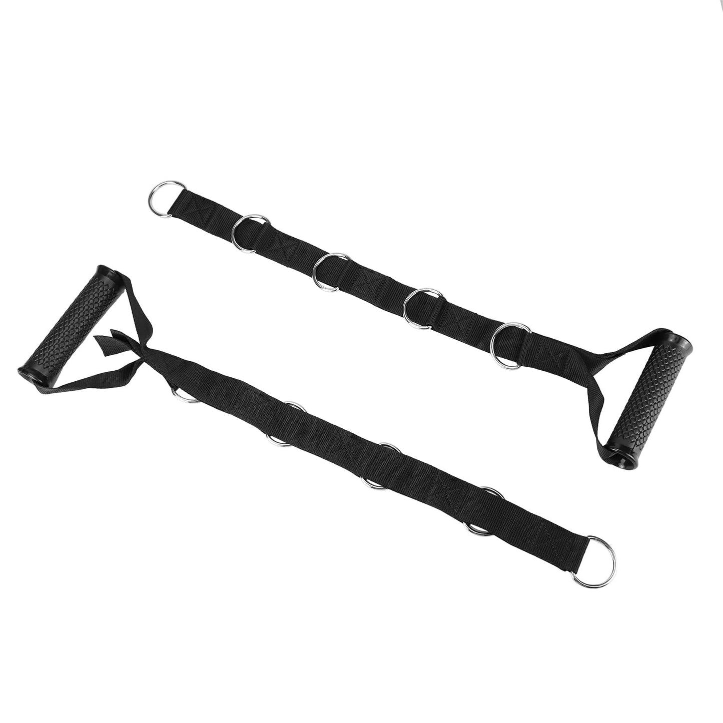 QWORK Fitness Metal Gym Handles with 5 Adjustable D-Ring Buckles - Heavy-Duty Handles for Pulley Systems, Pull-Down, Shoulder, Biceps, Triceps Exercises