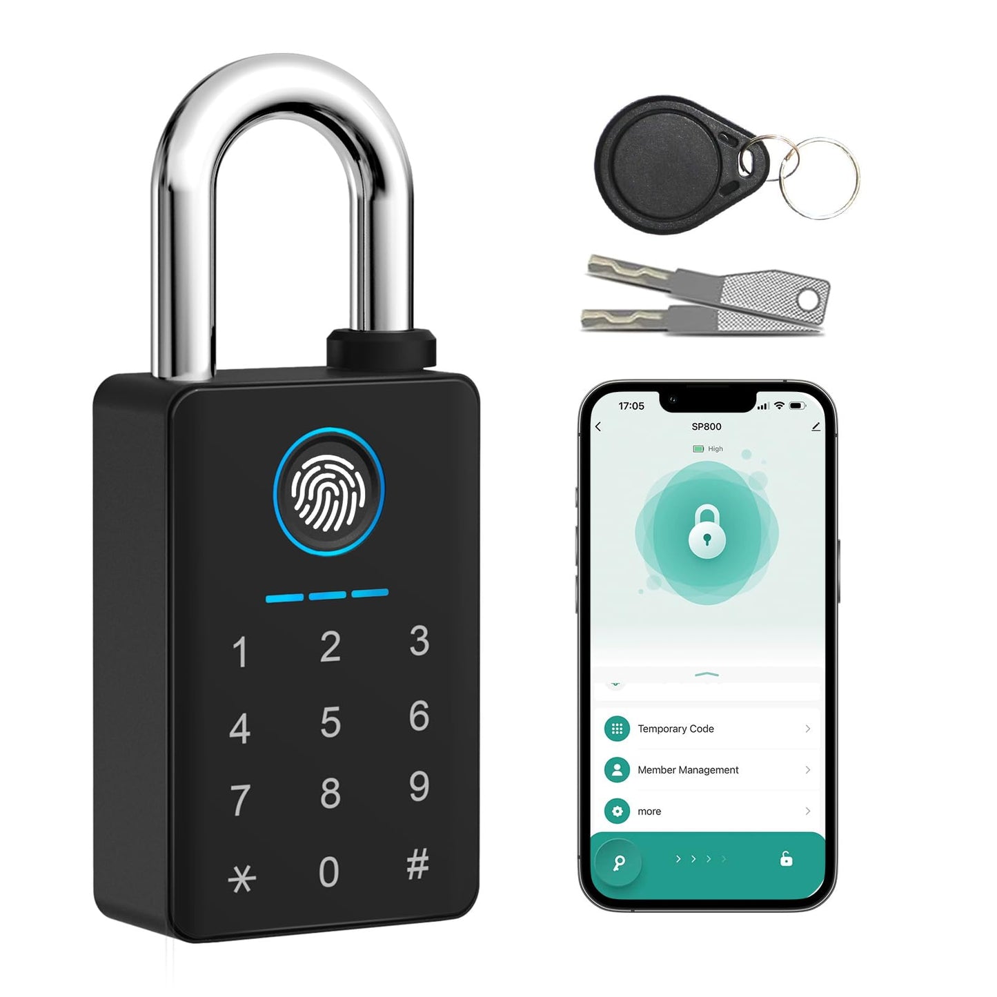 Aurosmart Heavy Duty Fingerprint Padlock with Key, Smart Gate Lock with Keypad, Keyless Entry Digital Combination Lock for Outdoor Fence, Gate, Shed, Storage Unit, Pool, Locker, Tuya App