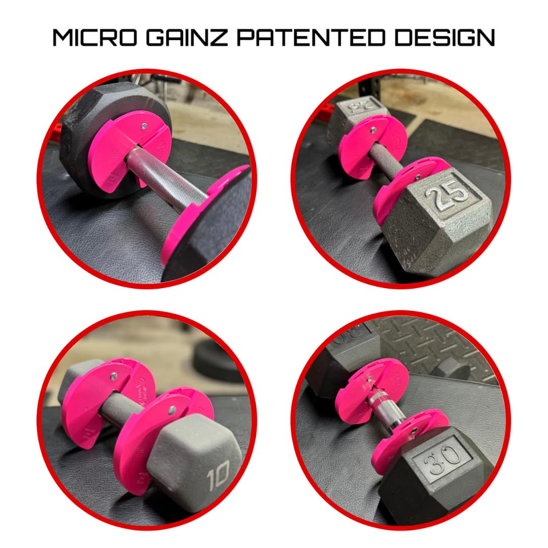 Micro Gainz Dumbbell Fractional 1.25lb Weight Plate, Ideal for Micro Loading, (Choose Color) 4 Piece Fractional Weight Plates, Designed for Dumbbell Training, Made In USA (Pink)
