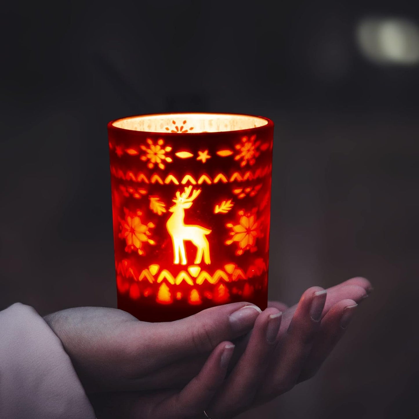 Rancco Tealight Candle Holders - Festive Indoor Xmas Decor | Elk, Christmas Tree & Stars Designs, 3.3x2.6in