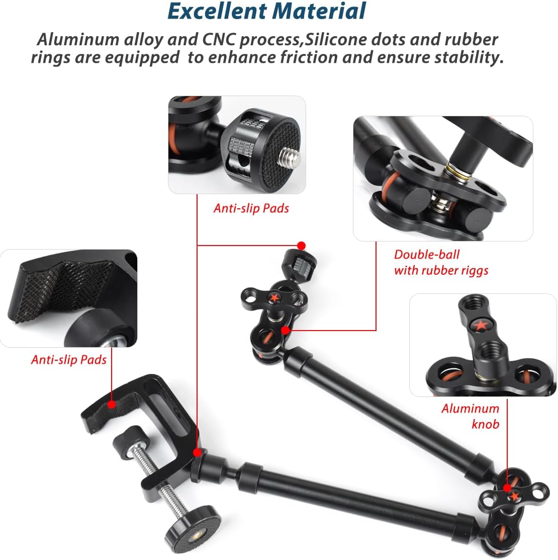 Akeipho 21"/53cm Adjustable Magic Arm with Super Clamp, Overhead Phone Mount, Heavy Duty Desk Camera Mount