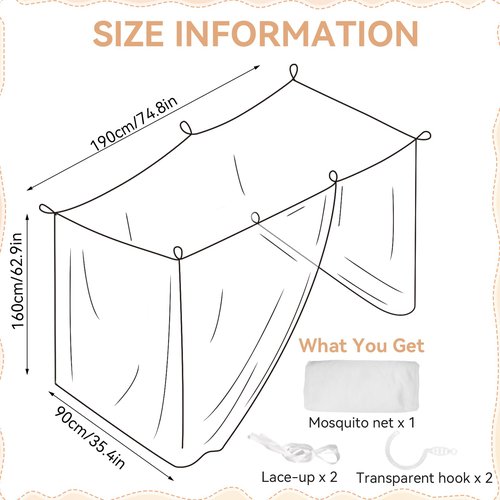 COZFUR Mosquito Net for Bed Mosquiteros Cameros para Cuba One Side Opening White Bed Canopy Netting for Bedroom Camping Outdoor Travel (L75 X W35 X H63 Inch)