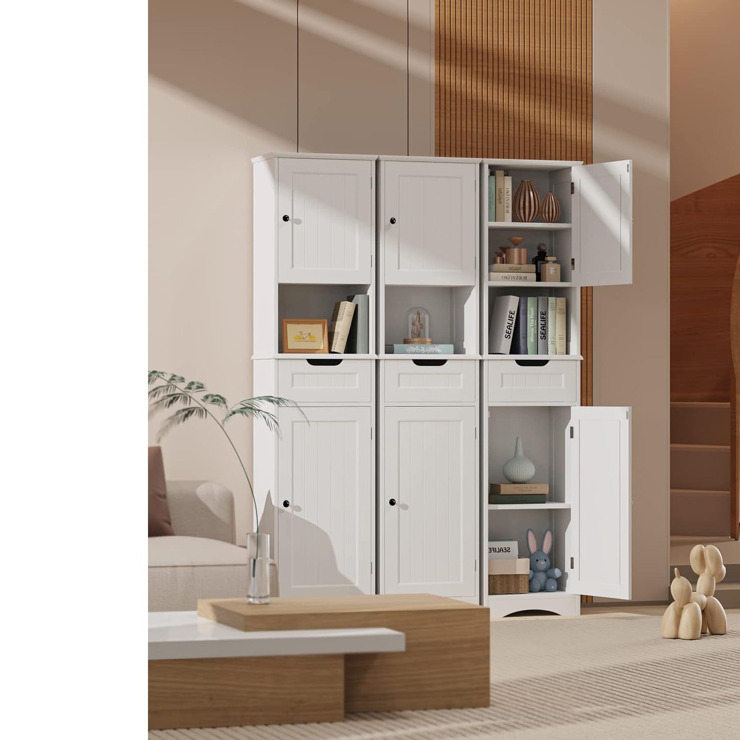 Gizoon 67" H Tall Bathroom Storage Cabinet, Narrow Storage Cabinet with 2 Doors & Drawer, Towel Cabinet with Freestanding Adjustable Shelves for Small Spaces, Kitchen, Living Room, Anti-Tipping, White
