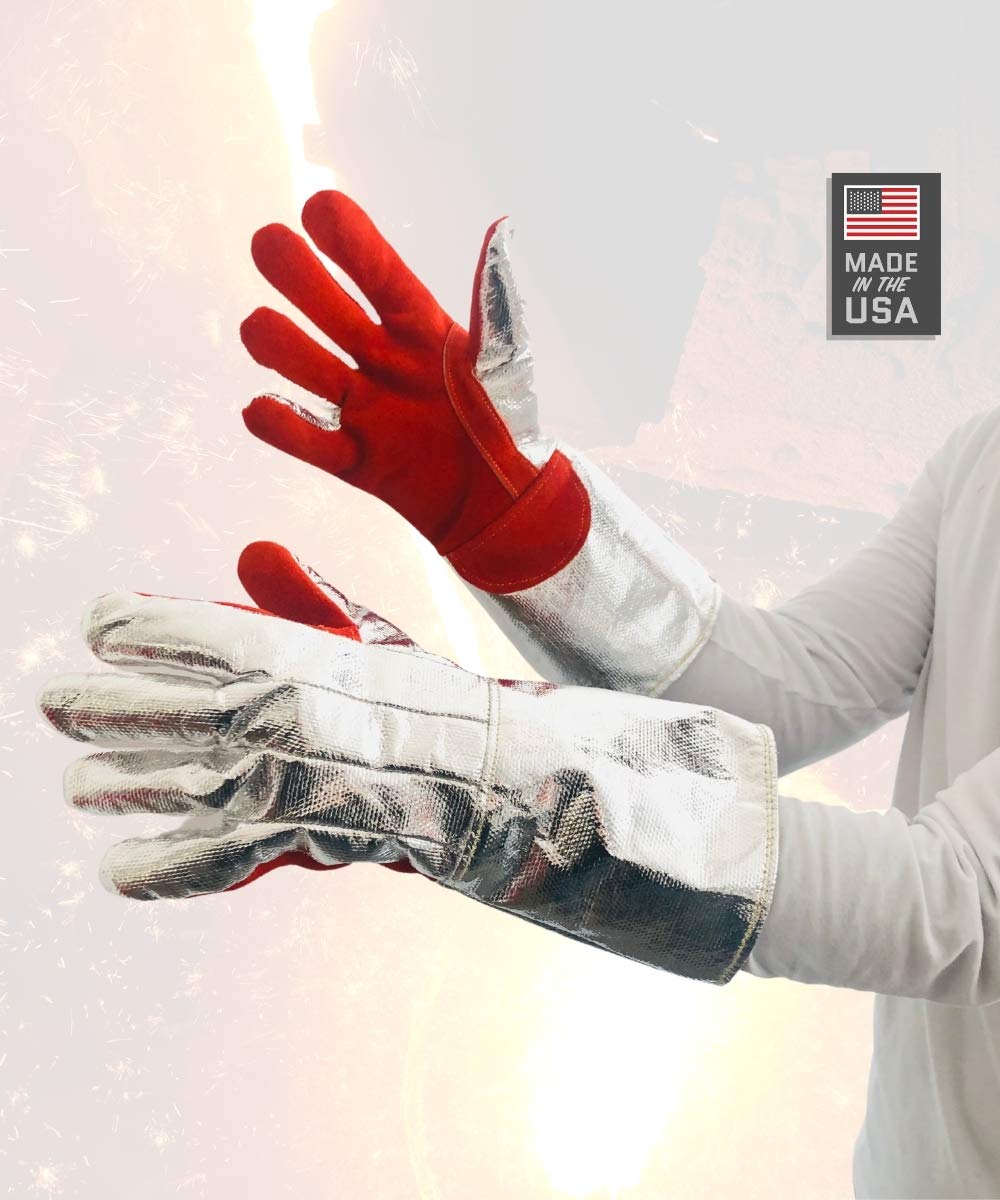 Newtex Z-Flex X20 Aluminized Heat Resistant Gloves – Leather Palm – Radiant Heat & Molten Metal Protection – Foundry, Furnace, Welding Industrial Safety Gloves – 14 Inch PPE