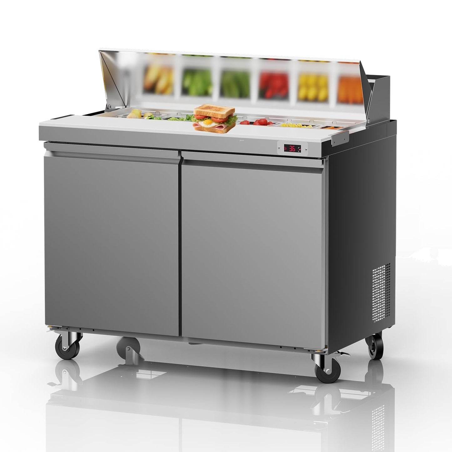 LCEKY 48" W Sandwich Salad Prep Table Refrigerator Commercial Refrigerator with 12 Pans Stainless Steel Fan Cooling Kitchen Equipment