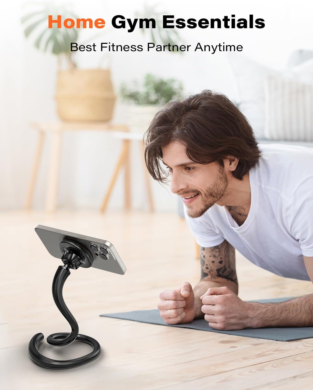 A2C Flexible Gooseneck Phone Holder for iPhone Magsafe, Long Arm Gym Magnetic Phone Holder for Treadmill Peloton