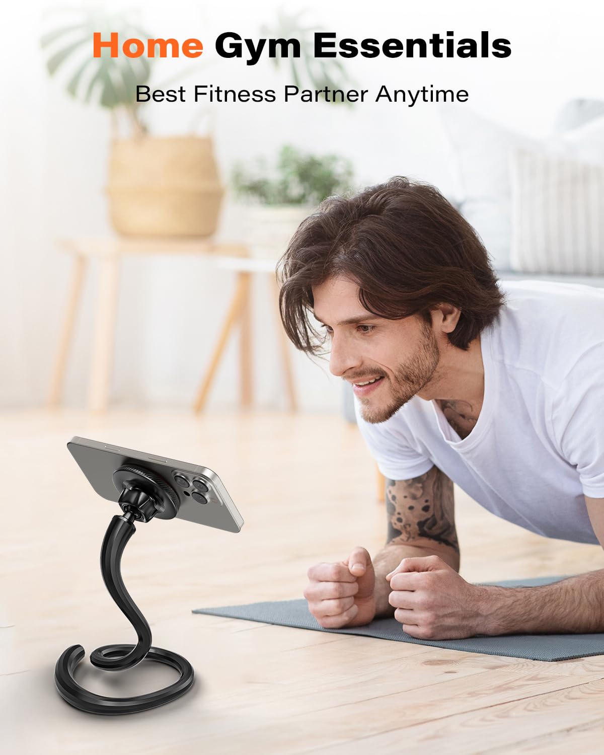 A2C Flexible Gooseneck Phone Holder for iPhone Magsafe, Long Arm Gym Magnetic Phone Holder for Treadmill Peloton, Portable Fitness Home Gym Accessory, Phone Mount for Stroller/Shopping/Golf Cart/Desk