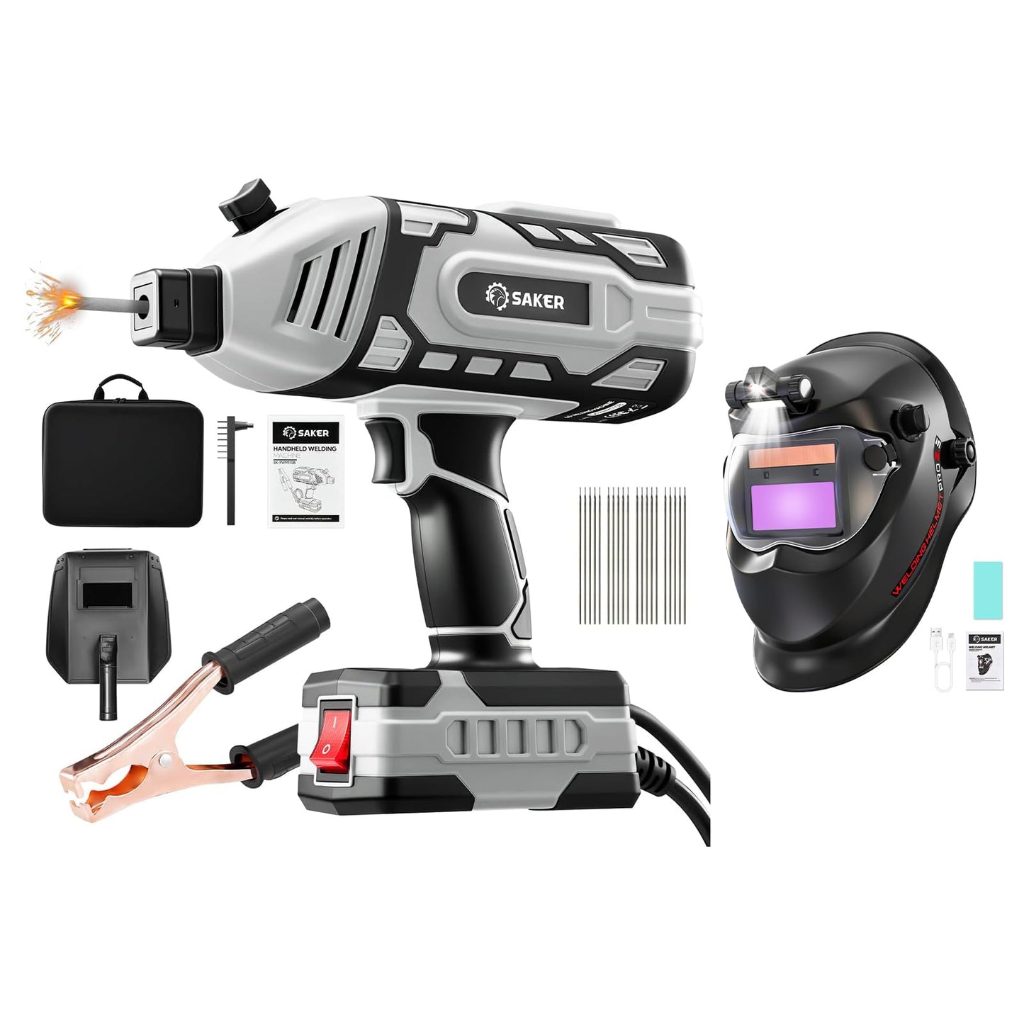 Saker Portable Electric Welding Machine - Saker Auto Darkening Welding Helmet with LED Light