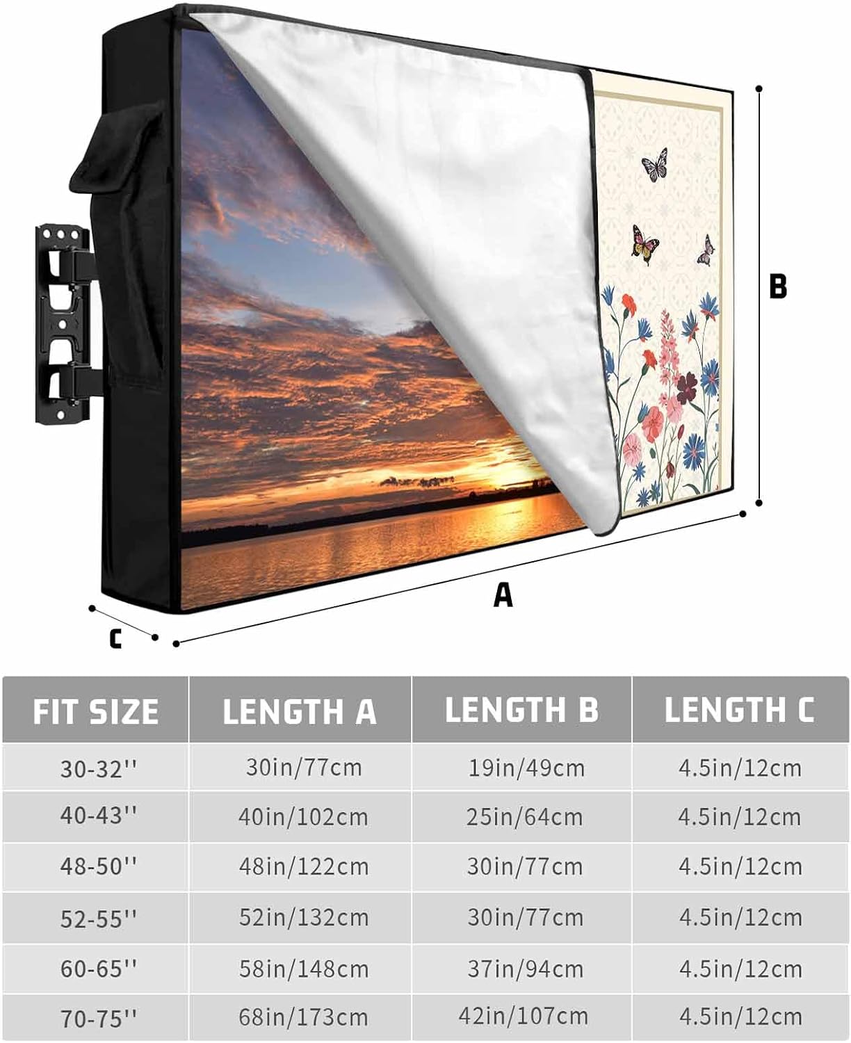 EZON-CH 40-43 inch Outdoor TV Cover Vintage Plants Weatherproof TV Screen Protector Spring Lavender Flowers Butterflies