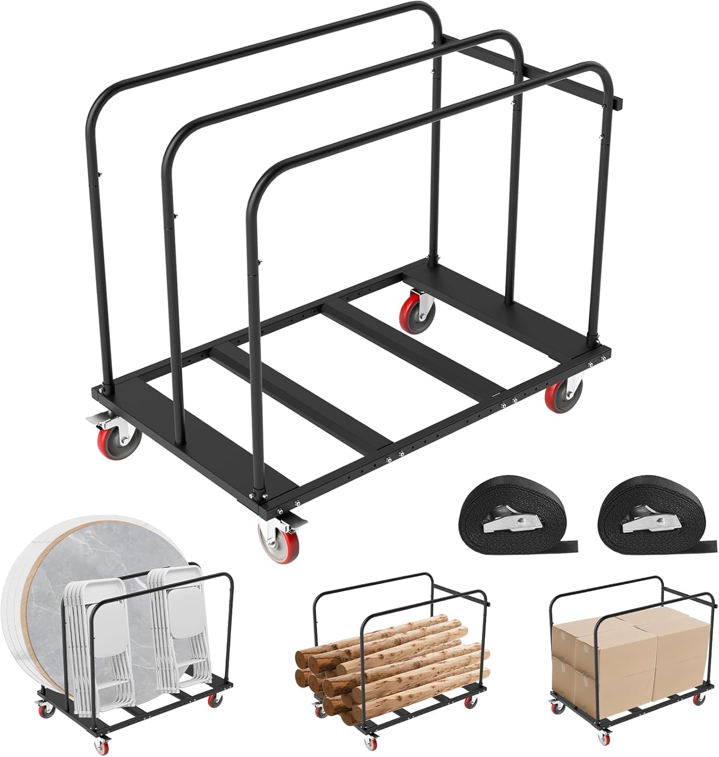Folding Table Cart, Heavy Duty Drywall Cart 1800 LB & 10 Table Capacity, Table Dolly with 5" PU Swivel Wheels for Moving Box, Wood, Drywall, Panel, Party Events, Factory, Warehouse