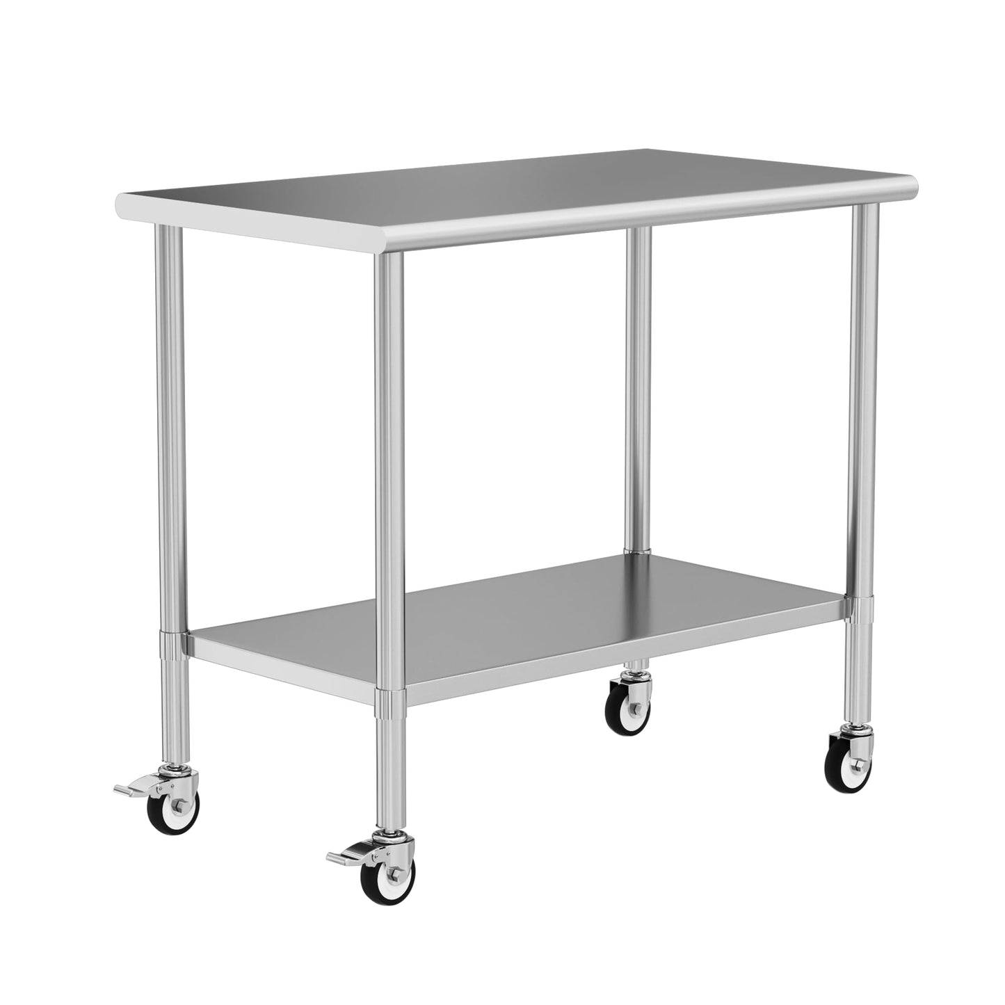 Chingoo Stainless Steel Work Table with Wheels, 24x48 Inch NSF Kitchen Prep Table with Adjustable Undershelf for Commercial Restaurant, Garage, Outdoor BBQ