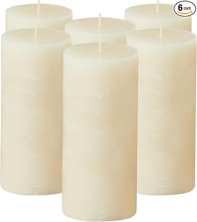 Simply Soson 3x6 inch Ivory Pillar Candles Set of 6, Rustic Texture, Unscented Ivory Candles, Dripless Candles, 3 inch Pillar Candles Ideal as Wedding, Parties, Spas, Dinner, Home Decoration, Church