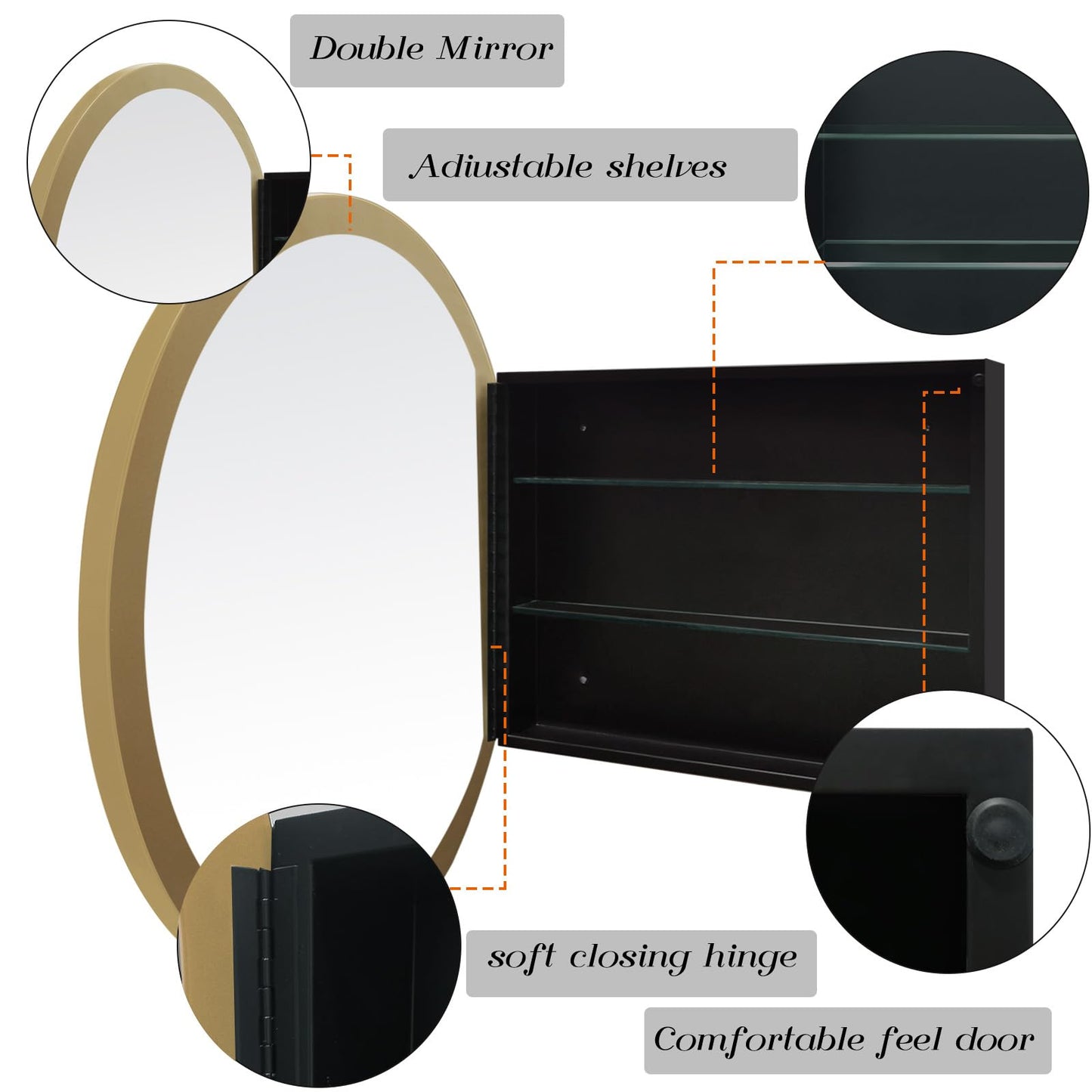 FOMAYKO Farmhouse Round Bathroom Medicine Cabinet with Mirror, 30x30 Inches Surface Wall Mounted Circular Storage Cabinet, Rustic Circle Mirror Cabinet for Bathroom Organizer