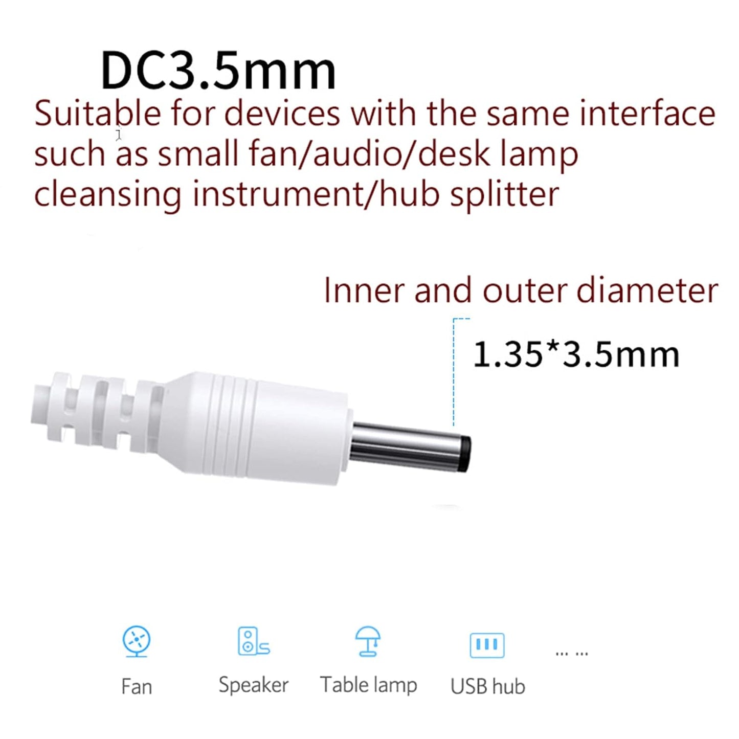 generic 3.5 1.35mm Straight Power Connector Adapter X Plug to USB Power Cable for Table Lamp