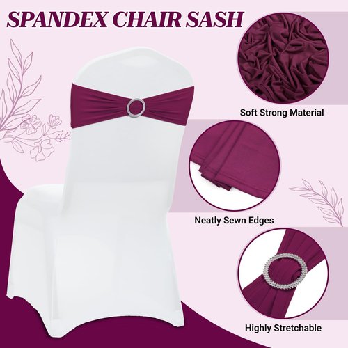 MDS Spandex Chair Sashes - Premium Stretch Covers with Buckle Slider | Universal Fit for Weddings & Events - Eggplant