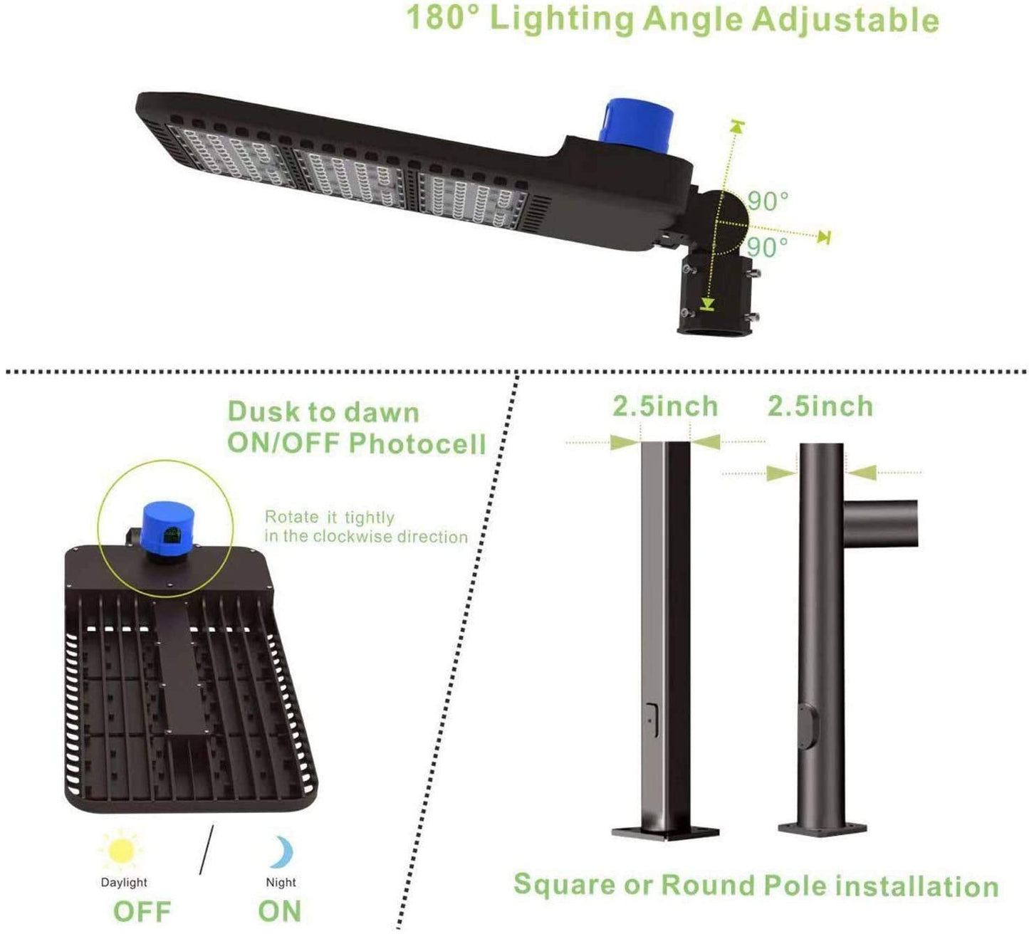 ledmo 36000LM LED Parking Lot Lights 1000W HID/HPS Replacement Adjustable with Dusk to Dawn Photocell Slip Fitter 5000K Flood Outdoor Commercial Shoebox Pole Lighting for Street Yard Stadium 300W