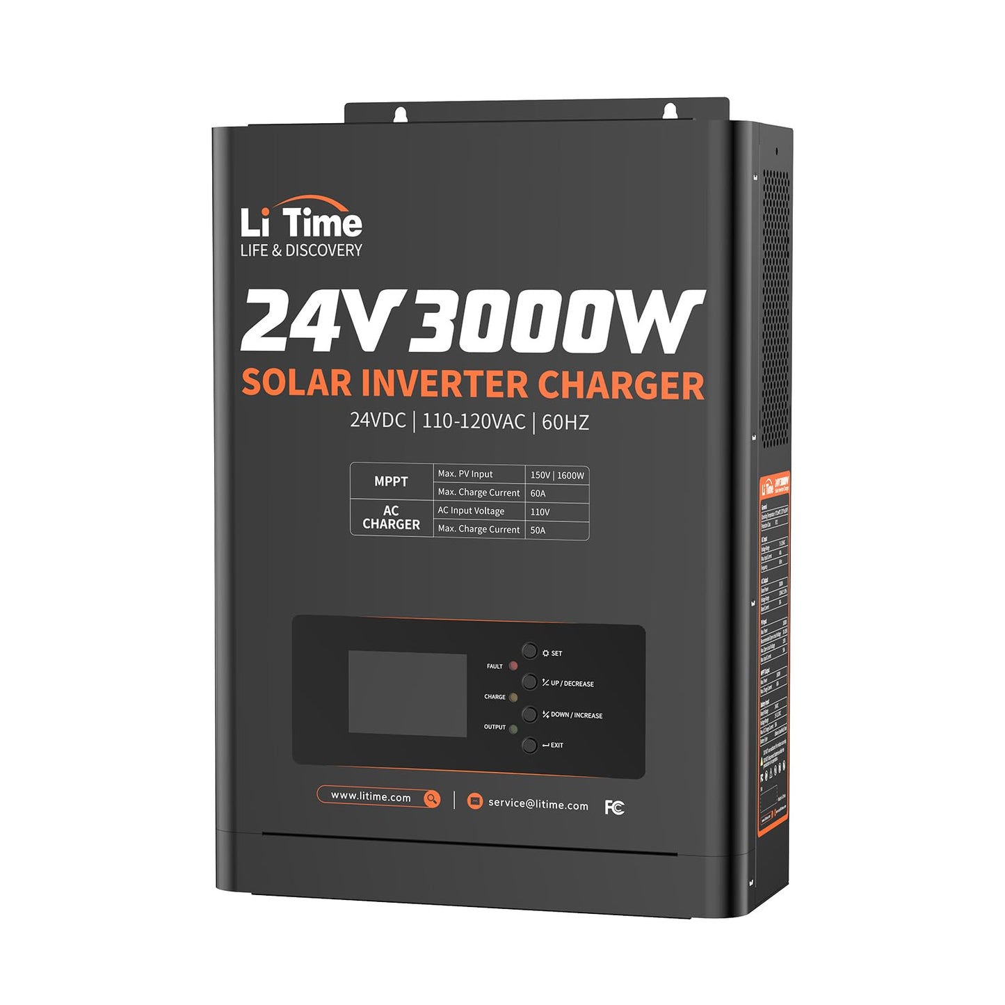 LiTime Solar Inverter Charger, 3000W DC 24V to AC 120V Pure Sine Wave Inverter with 60A MPPT Charge Controller, 50A AC Battery Charger, Uninterrupted Power Supply (UPS), RS485 Communication