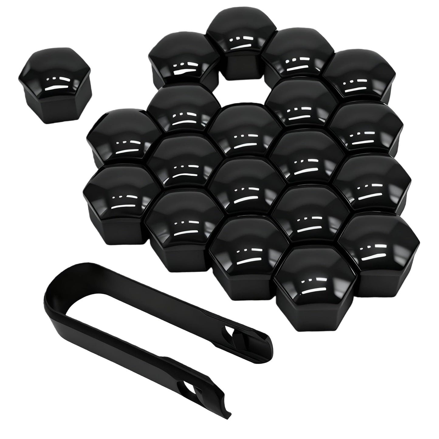 KoiLuvGo 20PCS 21mm Lug Nut Covers, Hexagonal Wheel Bolt Covers Caps, Tire Nut Rust and Dust Protection Cover with Remover Clip, Universal for Most Car Lug Nut Caps, Auto Exterior Accessories (Black)