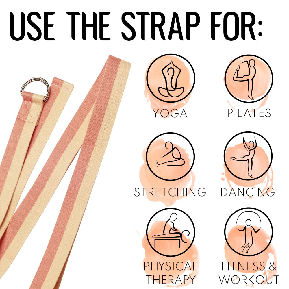 TECEUM Yoga Strap & Mat Strap – 2 in 1 – Cotton – 6 ft 8 ft 10 ft (30+ Colors) – Adjustable Non-Slip Belt for Yoga, Pilates, Stretching, Physical Therapy, Fitness & Home Workout – for Carrying Mats