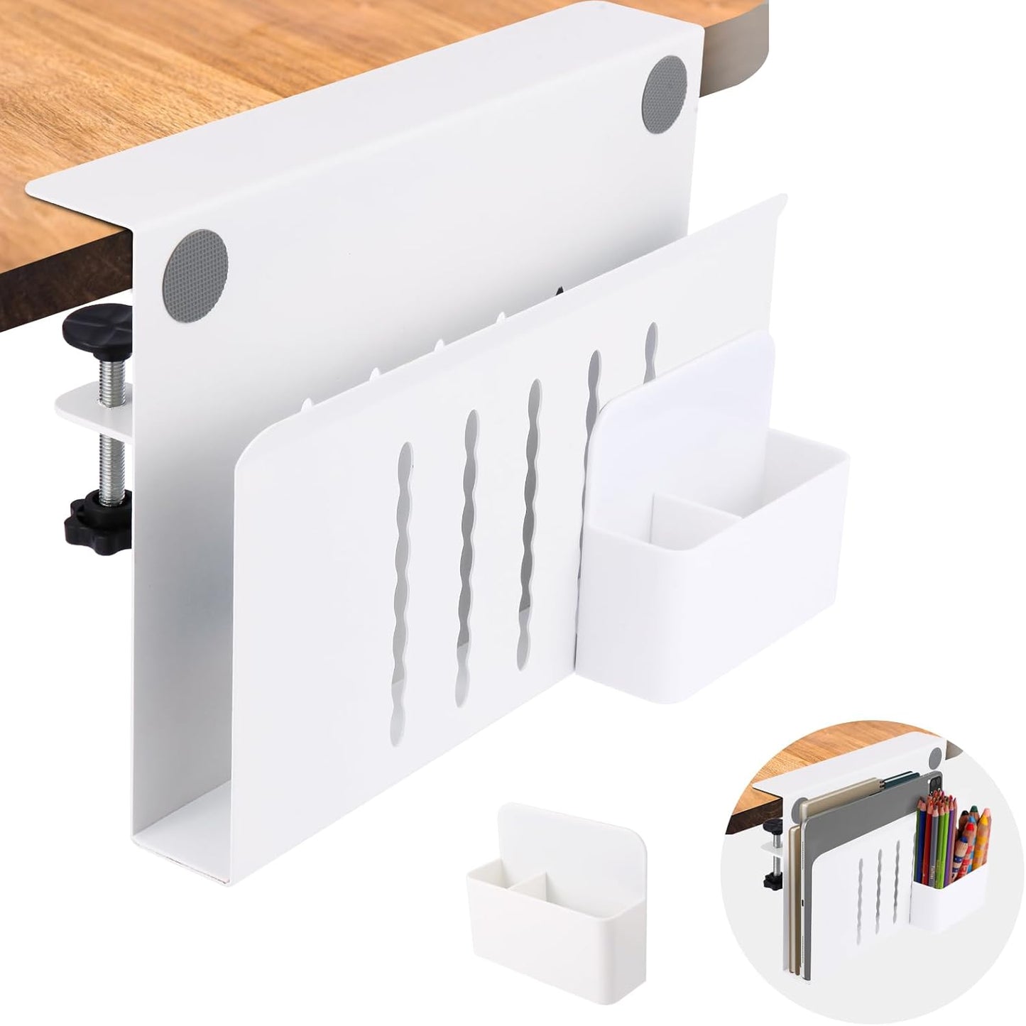 Desk Side Storage, Under Desk Laptop Mount, Table Side Hanging File Organizer, No Drill Clamp On Cable Management Tray