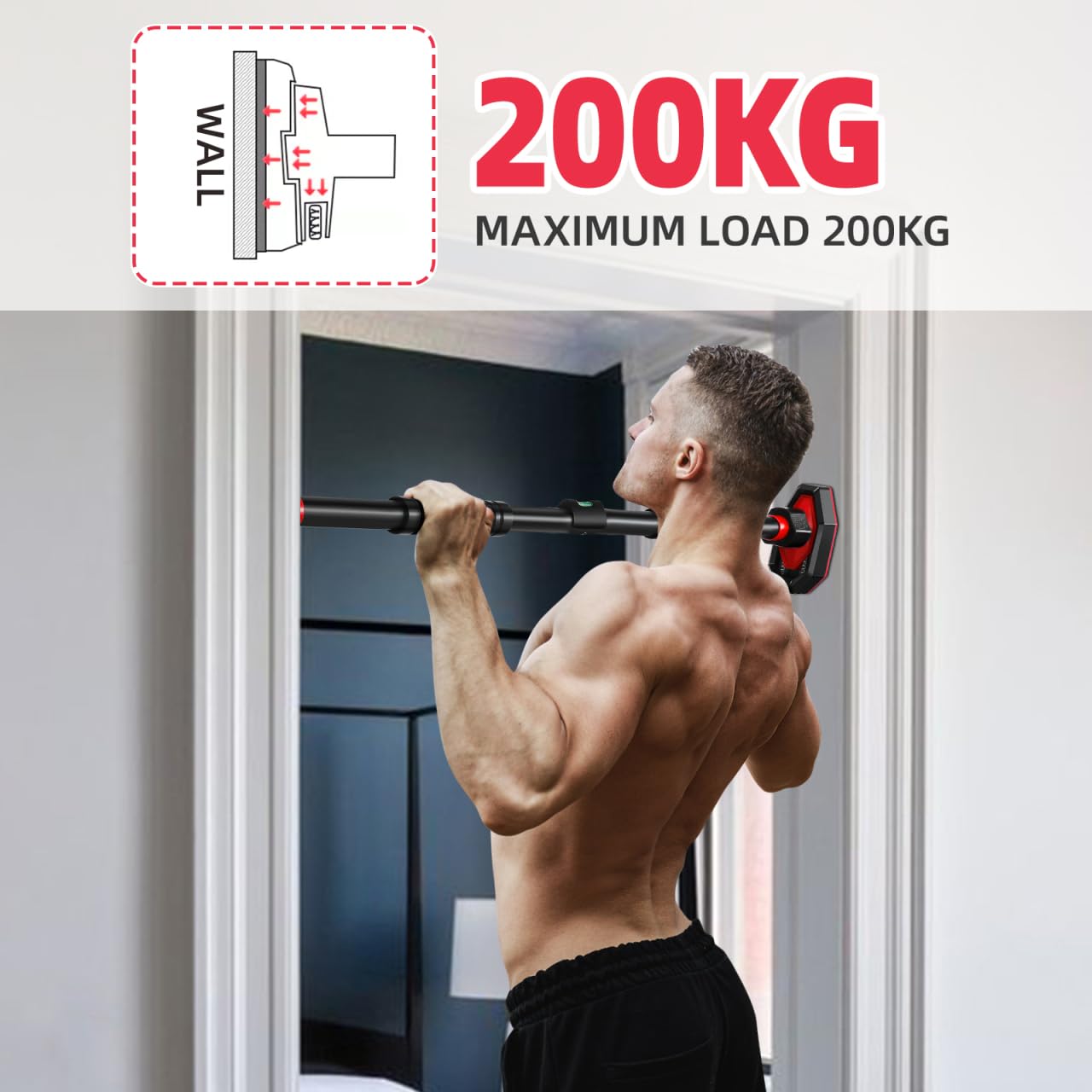 Abaodam Adjustable Pull up Bar for Doorway - Portable Home Gym Strength Training Equipment with Secure Locking Comfortable Grip No Drilling Fits 25.59-39.37 Inch Door Frames