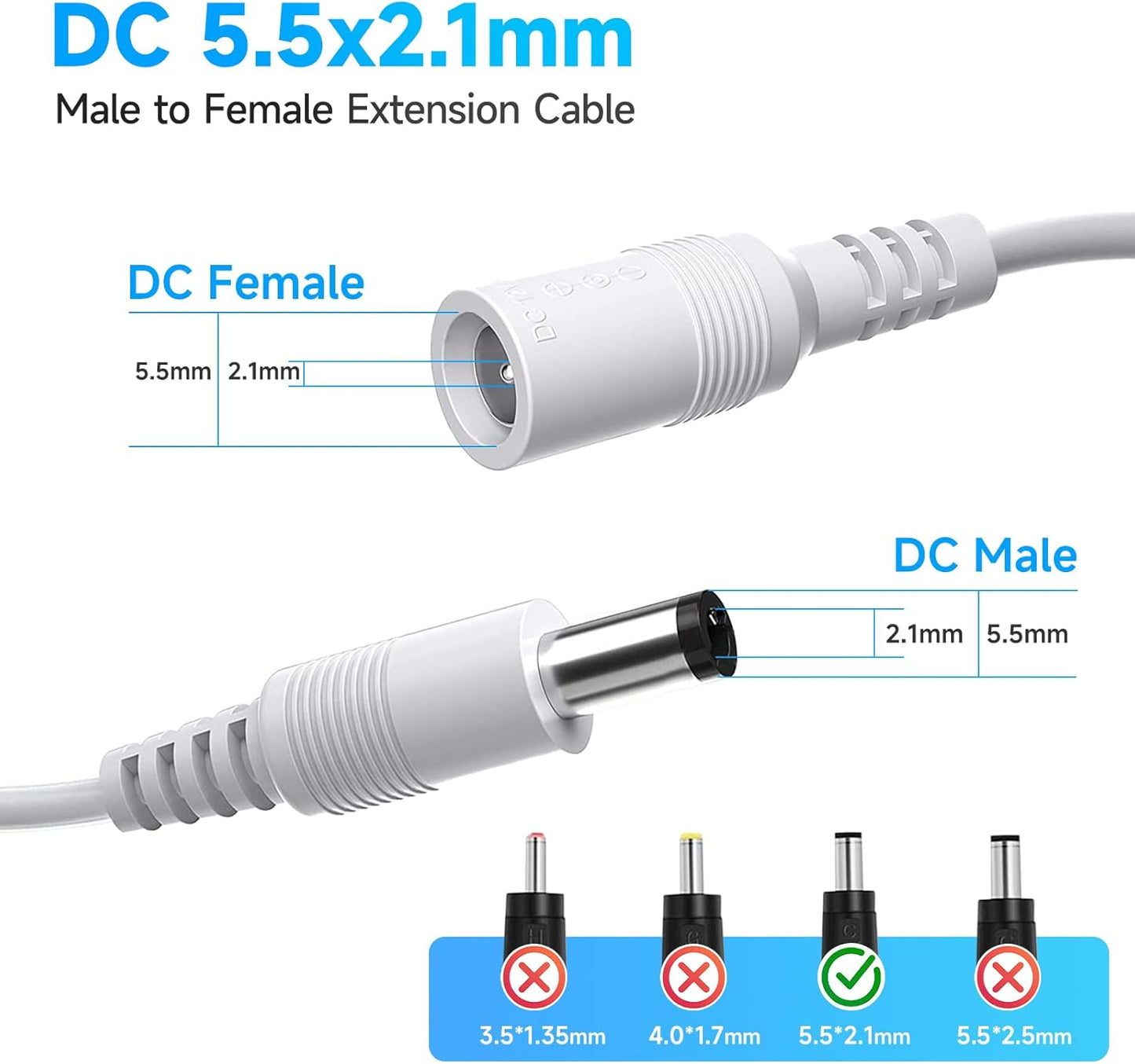 ANLINK 6ft 2M 12V 5.5mm 2.1mm DC Power Extension Cable, Premium Pure Copper DC Power Adapter Extension Cord x for CCTV