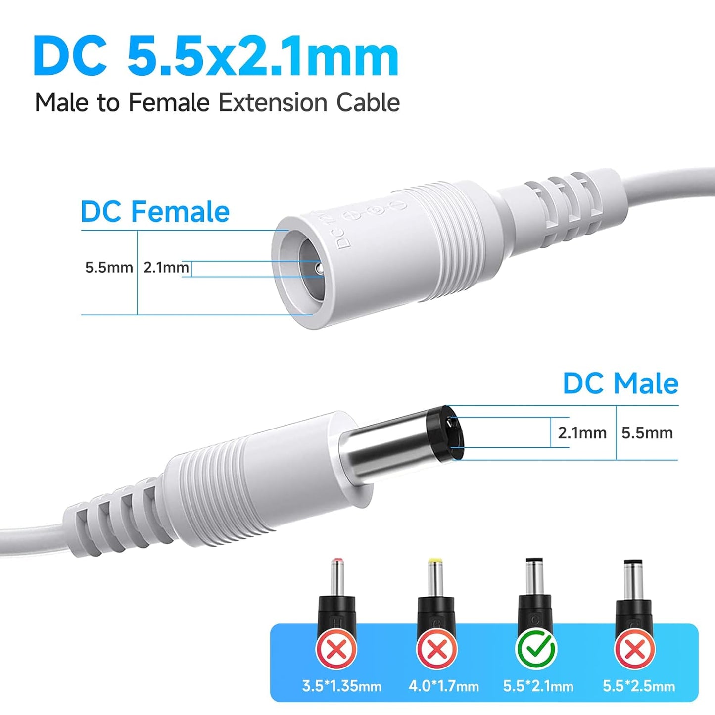 ANLINK 2 Pack 3ft 1M 12V 5.5mm 2.1mm DC Power Extension Cable, Premium Pure Copper DC Power Adapter Extension Cord x