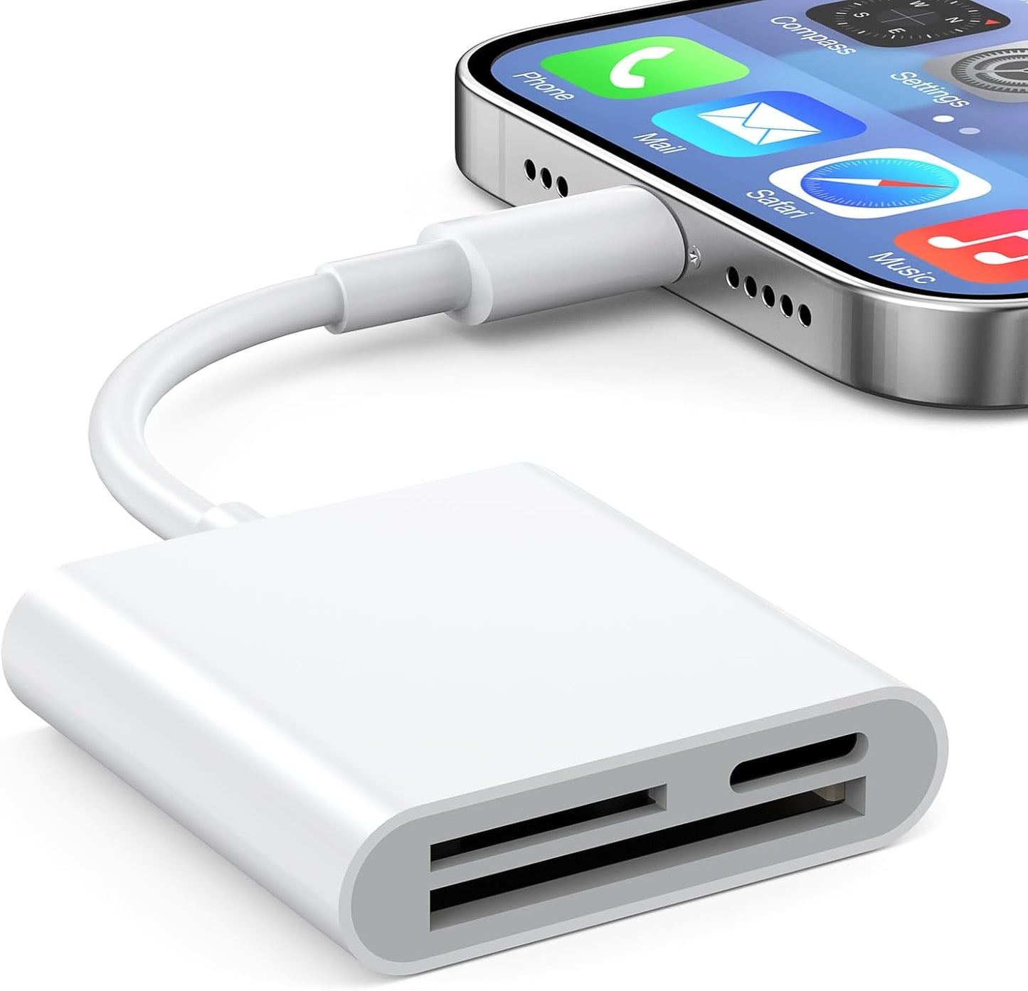 esbeecables SD Card Reader for iPhone iPad, Trail Game Camera SD Card Viewer with Dual Slot Simultaneous Charging