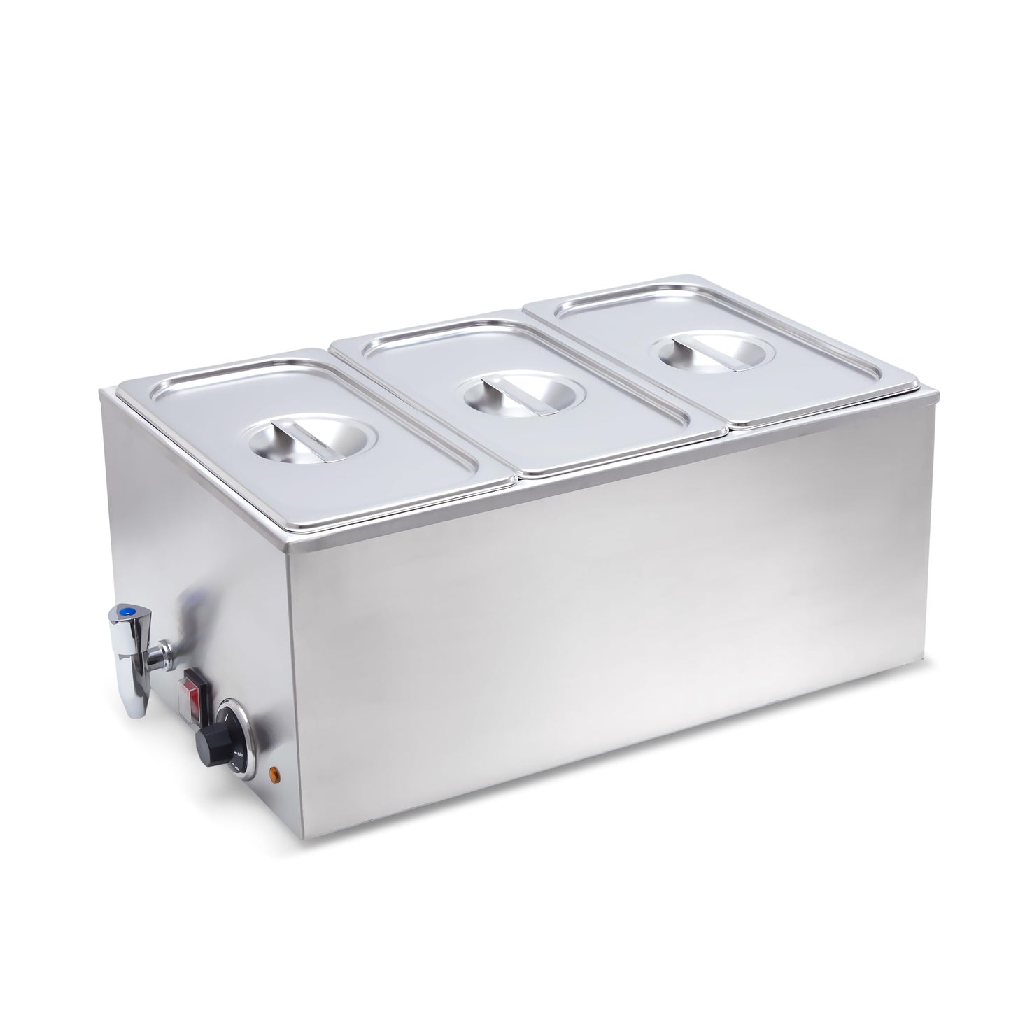 SYBO Commercial Food Warmer Steam Table Buffet Server, Stainless Steel Bain Marie for Catering & Restaurants, Electric Food Warmer for Parties Buffet, 3 Pan Sections with Tap, Silver