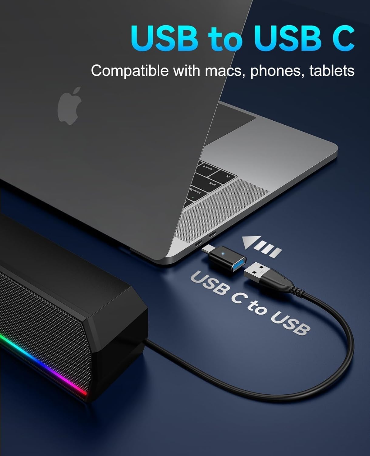 Kunodi USB Computer Speakers for Desktop Monitor, PC Speakers with Stereo Sound, Colorful Light Modes, Plug & Play, USB