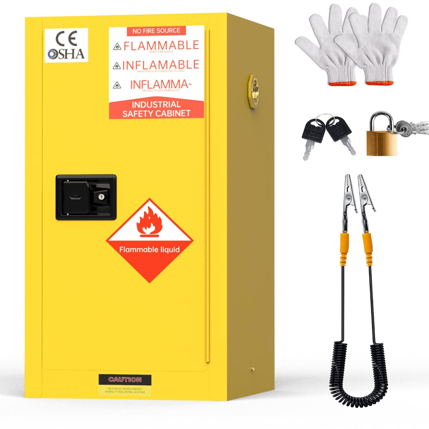BLUEIAN 45 Gallon Flammable Storage Cabinet, 36" x 25" x 20" OSHA Fire Cabinet with ESD Grounding Cable, Stainless Steel Adjustable Shelf Flammable Safety Cabinet for Fireproof Chemical Storage