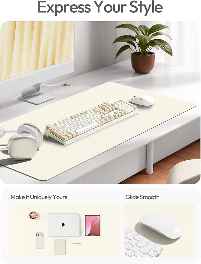 YSAGi Leather Desk Pad Protector, Office Desk Mat, Large Mouse Pad, Non-Slip PU Leather Desk Blotter, Laptop Desk Pad, Waterproof Desk Writing Pad for Office and Home (Cream,55" x 17.2")