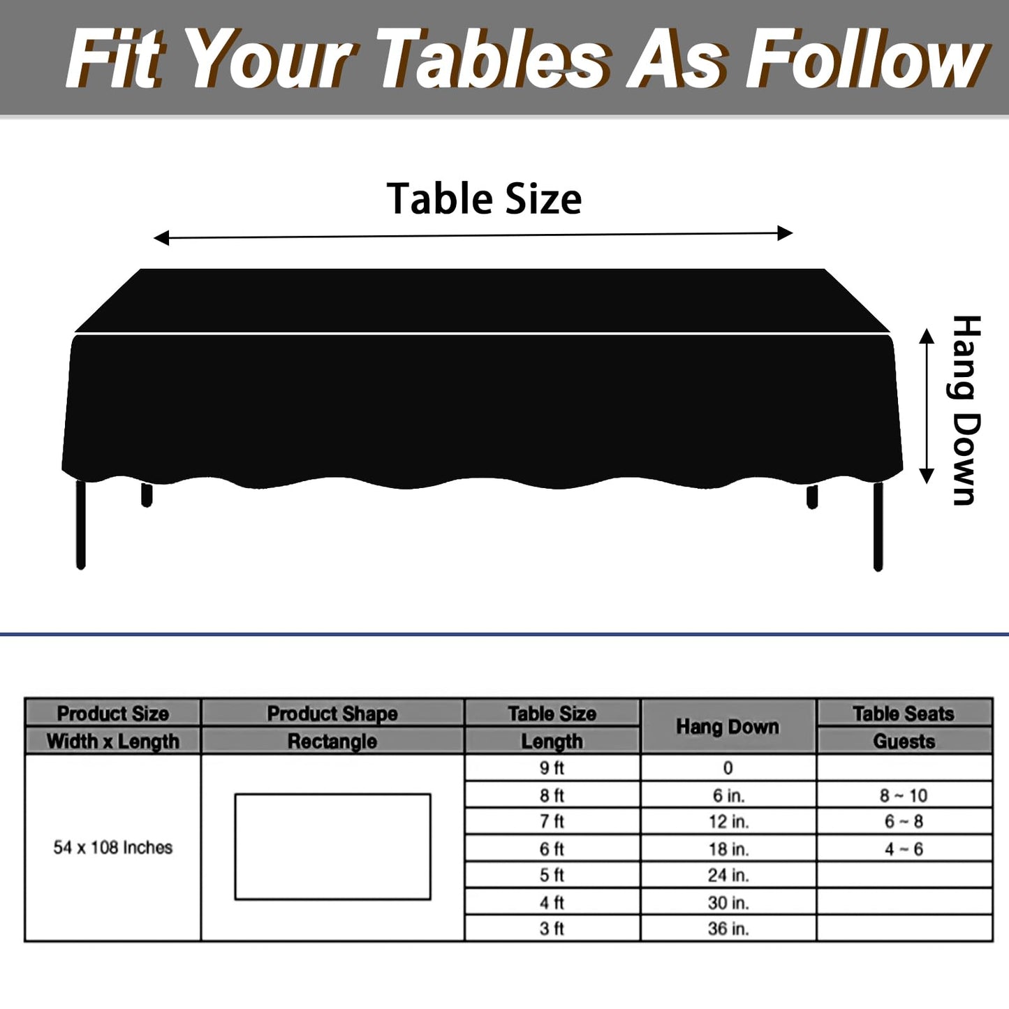 Fixwal 16 Pack Black Plastic Tablecloth Disposable Table Cloth 54" x 108" Plastic Table Cover Premium Rectangle Tablecloths for Baby Shower Engagement Halloween Wedding
