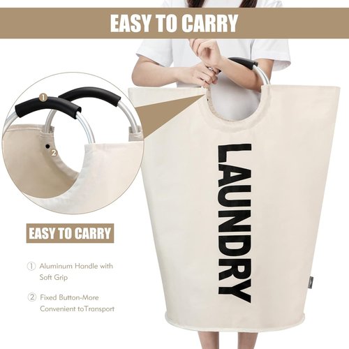 DOKEHOM 90L Large Laundry Basket - Collapsible Freestanding Hamper in Beige for Easy Storage