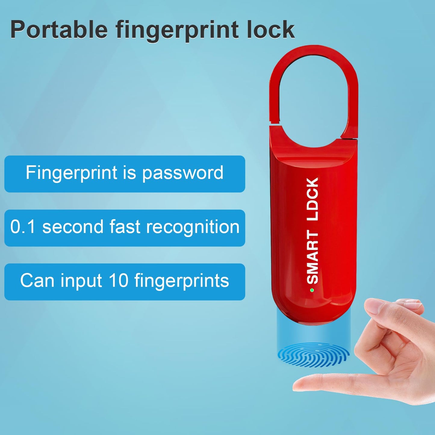 Decruil Smart Fingerprint Padlock for Locker, Small Rechargeable Fingerprint Lock, Keyless Biometric Thumbprint Padlock for Gym School Locker, Suitcase, Backpack
