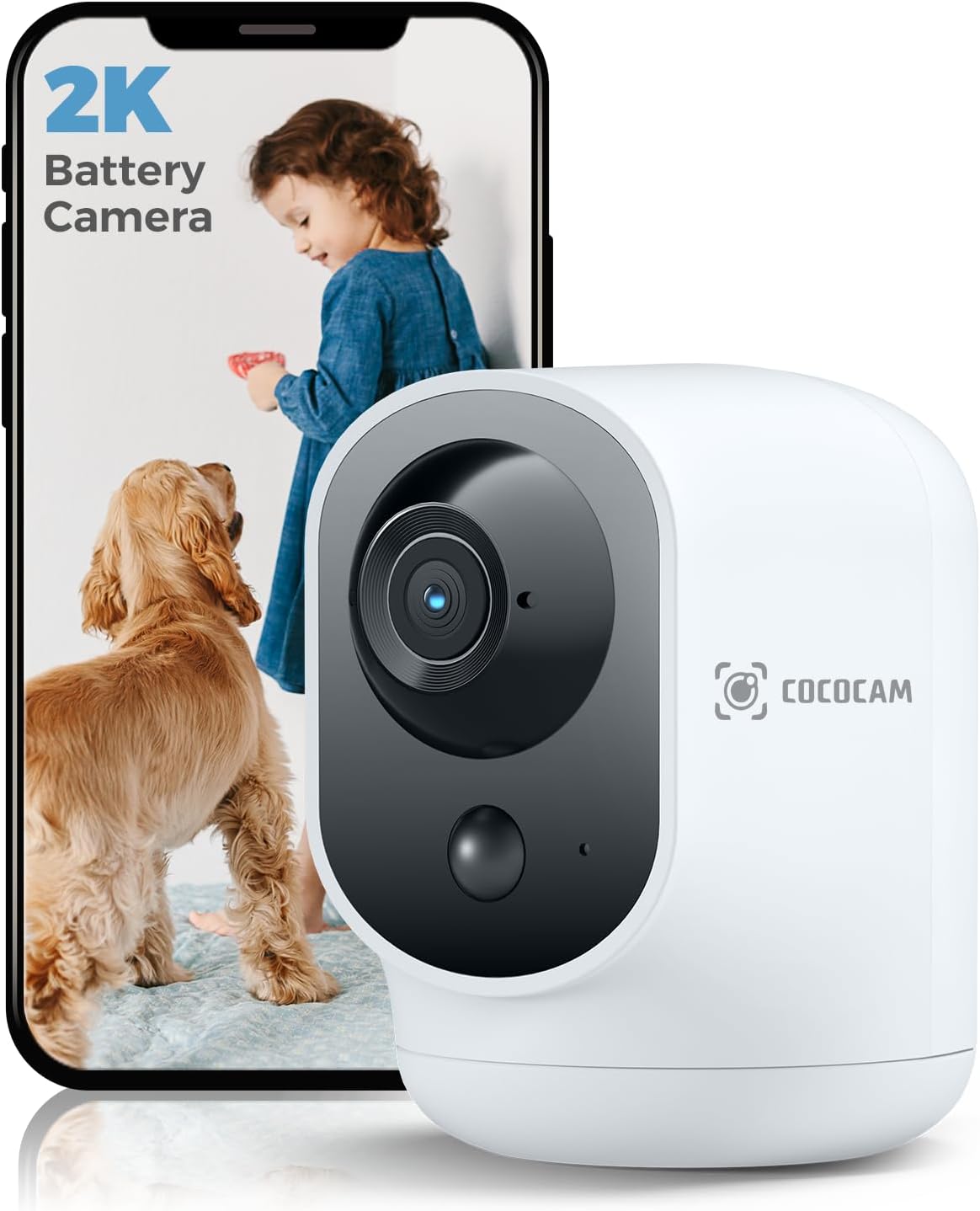 COCOCAM 2K 5200mAh 2.4G Indoor Pan/Tilt Security Camera with Battery, WiFi Camera,Wireless for Baby Monitor/Pet/Home