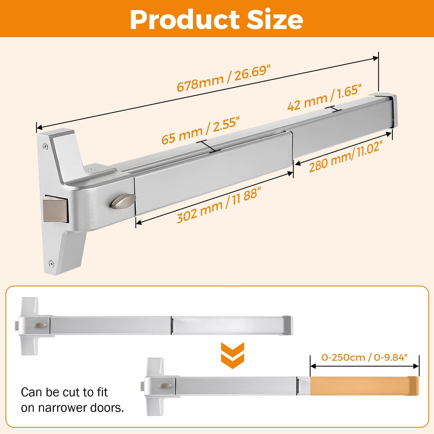BEAMNOVA 27.5 in Commercial Door Push Bar Panic Exit Device with Exterior Lever Lock Key Roller Strike Plate End Cap Universal Emergency Hardware, for 27.5 to 41 inches Wide Door, Metallic