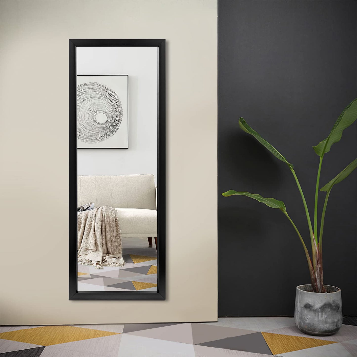 Natsukage Wall Mirror Full Length Mirror Wall Mounted Mirror Full Body Mirror Dressing Mirror for Bathroom/Bedroom/Living Room Polymer Thin Frame No Stand (Black, 43'' x 16'') JJ01002AAF-N-USAM022