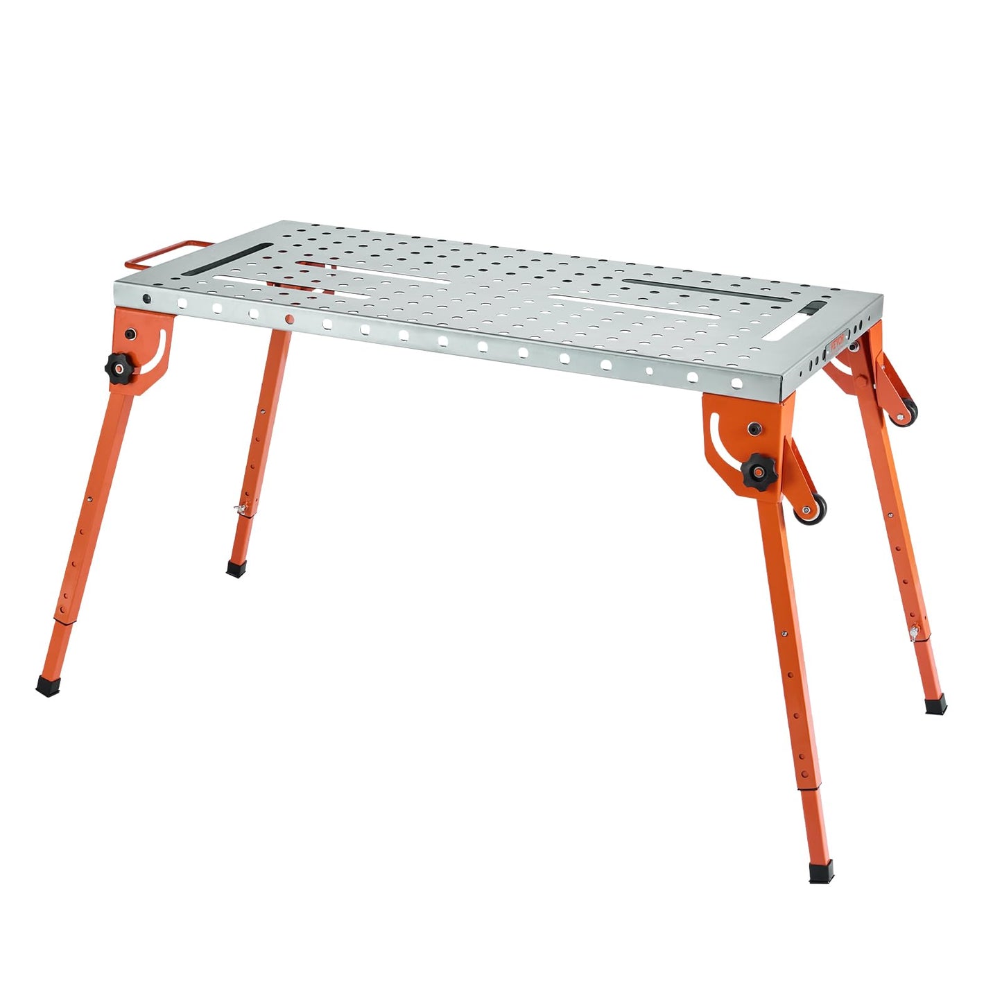 VEVOR Foldable Welding Table 44" x 21", 500LBS Capacity Welding Workbench with 4-Level Adjustable Height, Carbon Steel Work Bench with 6 Tool Slots & 0.63" Fixture Holes for Welding Assembly Repair