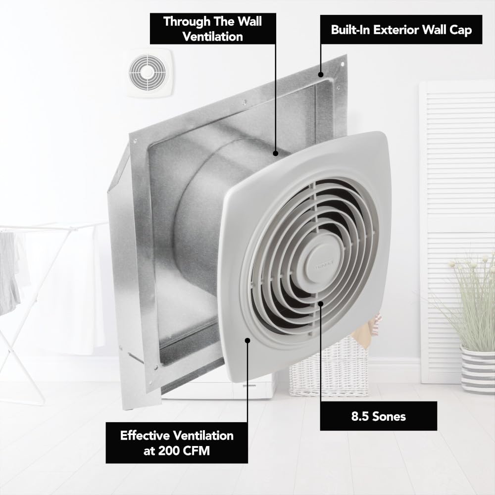 Broan-NuTone 509 Through-the-Wall Ventilation Fan White Cover, 200 CFM, 8.5 Sones, 8"