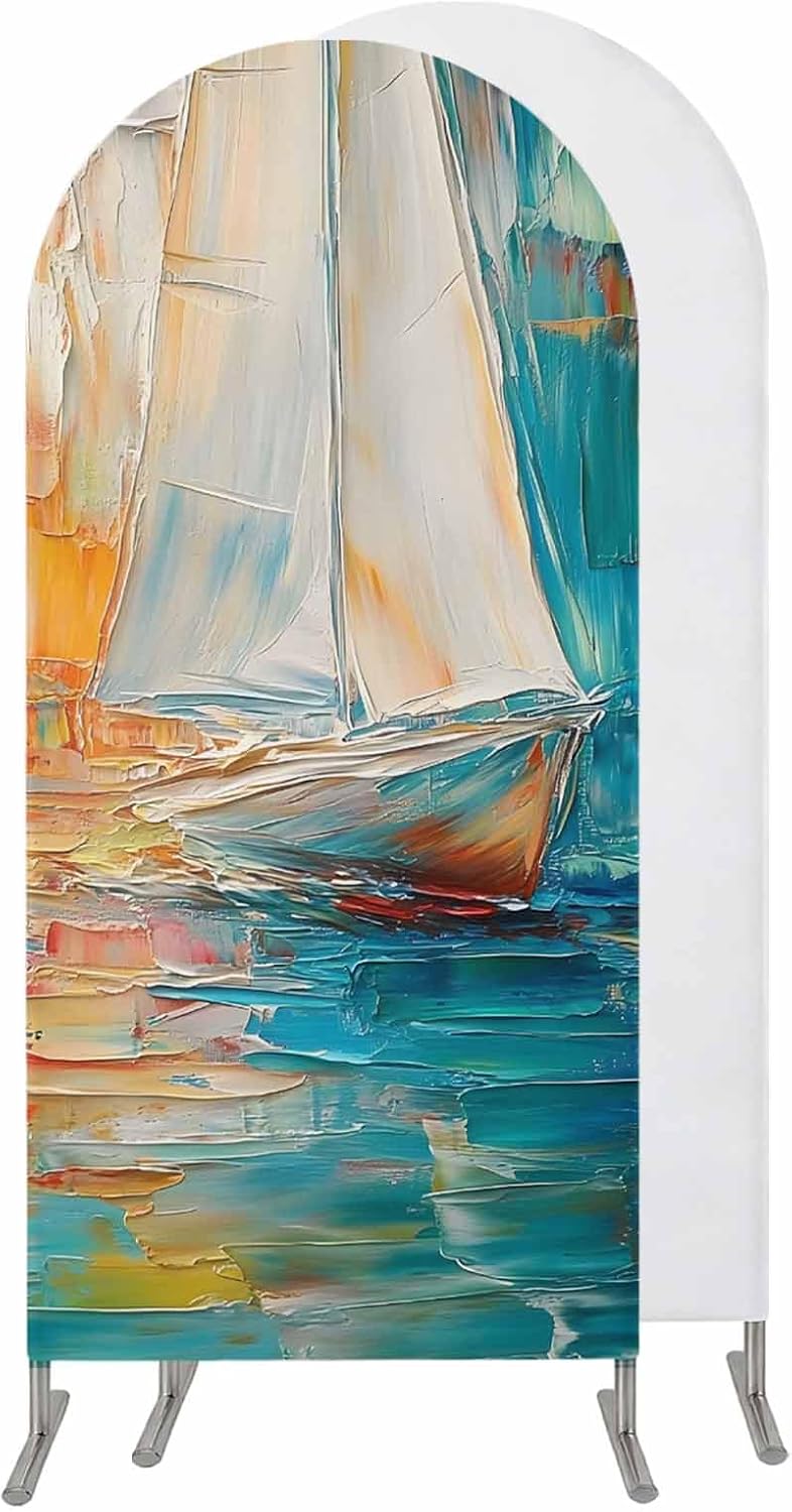 Jnbasdffb 6.6 Colorful Ship Wedding Arch Cover,Stretchy Spandex Arch Backdrop Stand Covers FT,Modern Abstract Art Ombre