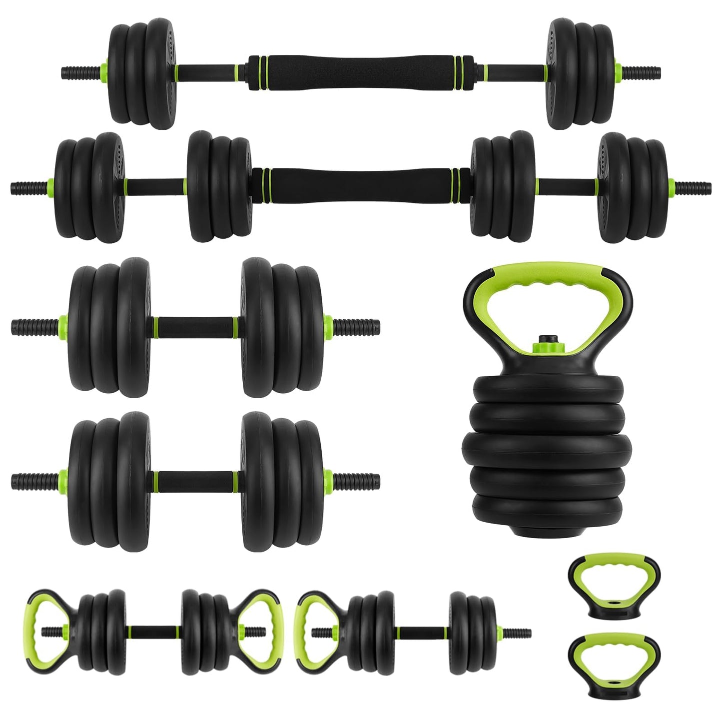 66Lbs Adjustable Dumbbell Set for Home Gym, 4-in-1 Free Weights Set with Connector, Used As Push Up Stand, Adjustable Barbell, Kettlebells for Women & Men, Non-Slip Grip, Space-Saving