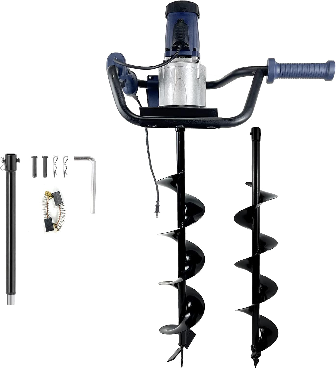 1500W Electric Post Hole Digger with 2 × 6-Inch Auger Bits – Heavy-Duty Earth Auger Drill for Fencing, Tree Planting, Gardening, Blue
