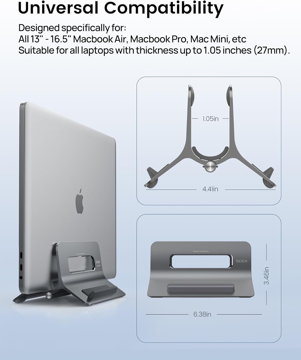 SODI Vertical Laptop Stand for Desk, Gravity Auto Lock MacBook Stand, Aluminum Laptop Holder Vertical Compatible