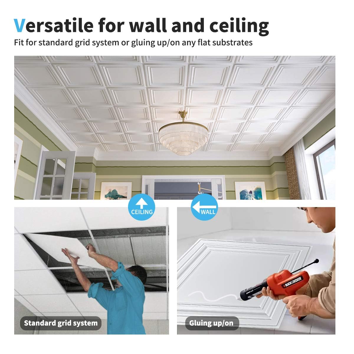 Art3d PVC Ceiling Tiles, 2'x2' Plastic Sheet in Pure White (48-Pack, Multi-Pack)